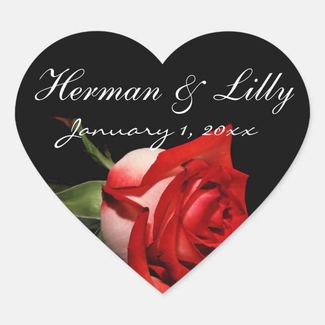 Red and White Rose Personalized Wedding Heart Sticker (Front)