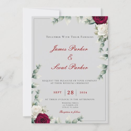 Red and White Rose Wedding  Invitation