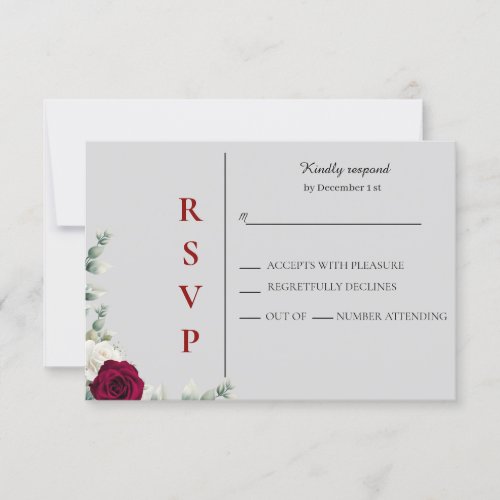 Red and White Rose Wedding RSVP Card