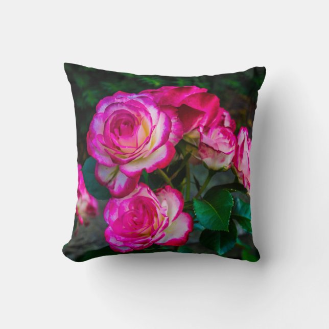 Red and White Rosebuds Throw Pillow (Front)