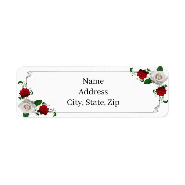 Red And White Roses Christmas Wedding Address Label (Front)