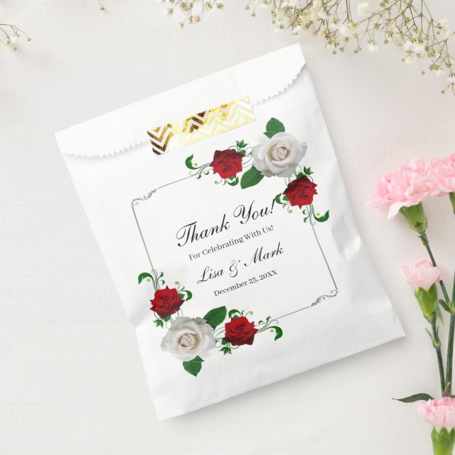 Red And White Roses Christmas Wedding Favor Bag (Sealed)