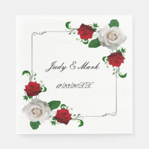 Red And White Roses Christmas Wedding Napkins