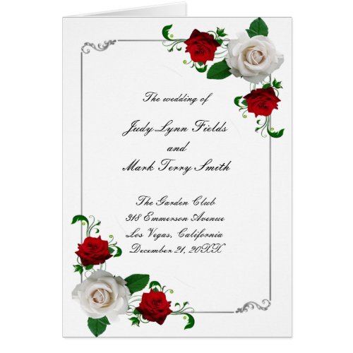 Red And White Roses Christmas Wedding Program 