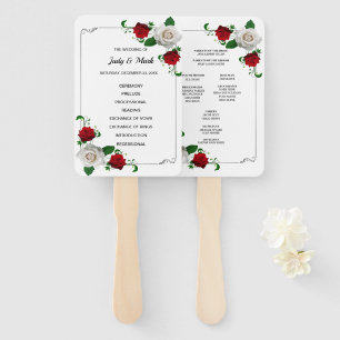 Red And White Roses Christmas Wedding Program Hand Fan