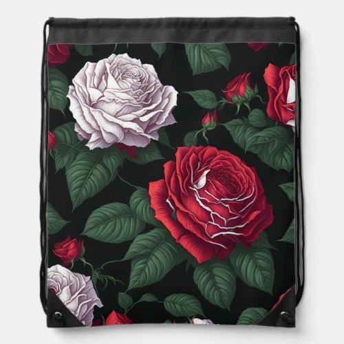 Red and white roses drawstring bag