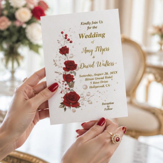 Red and White Roses elegant wedding invitation (Creator Uploaded)