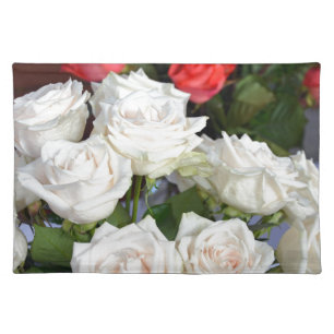 Red and white roses floral arrangement cloth placemat