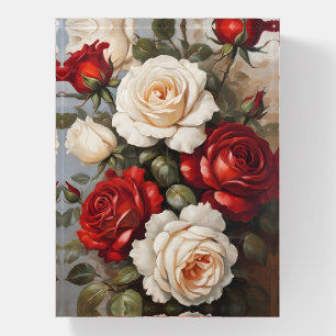 Red and white roses floral print paperweight