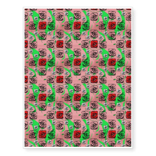 Red and White Roses On Pink Temporary Tattoos