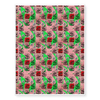 Red and White Roses On Pink Temporary Tattoos