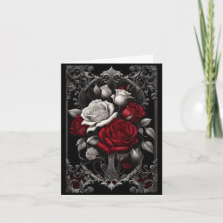 Red and White Roses Ornate Frame Goth Valentine Holiday Card