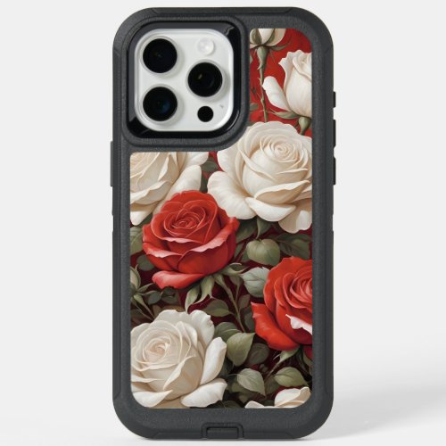Red and white roses print iPhone 15 pro max case