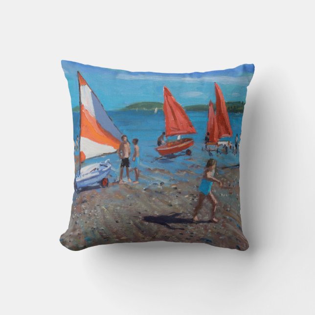 Red and White Sails Abersoch Throw Pillow (Front)