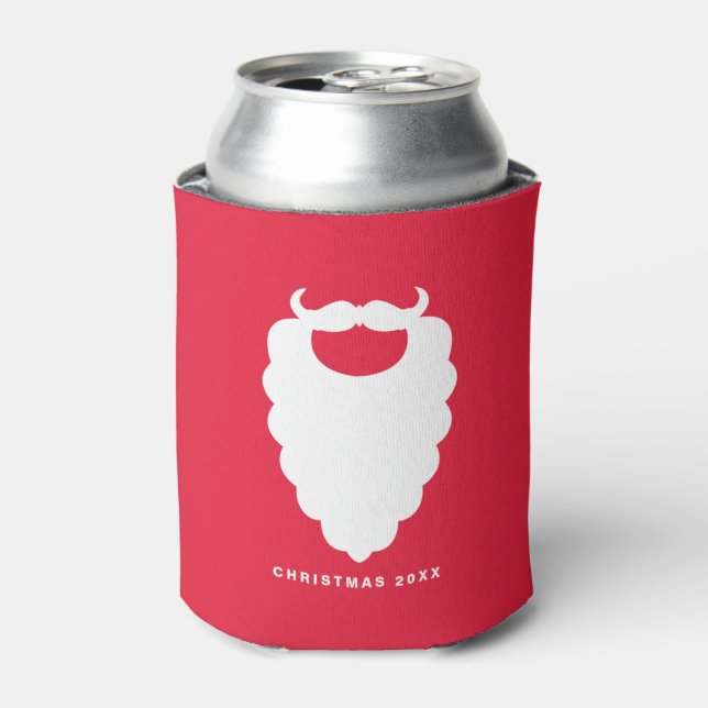 Red and White Santa Beard Modern Holiday Can Cooler (Can Front)