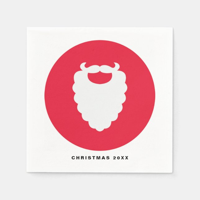 Red and White Santa Beard Modern Holiday Paper Napkins (Front)