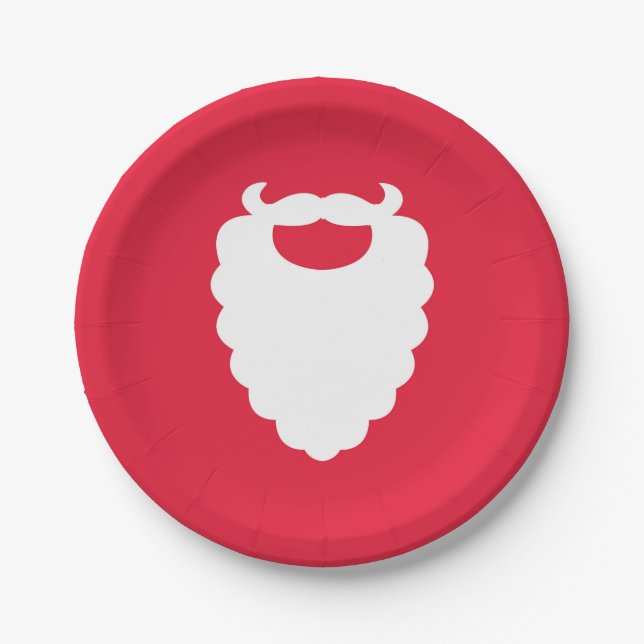 Red and White Santa Beard Modern Holiday Paper Plates (Front)