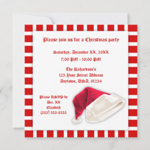 Red and White Santa Claus Hat Christmas Invitation