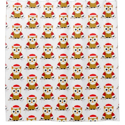 Red and White Santa Owl Christmas Cartoon Shower Curtain