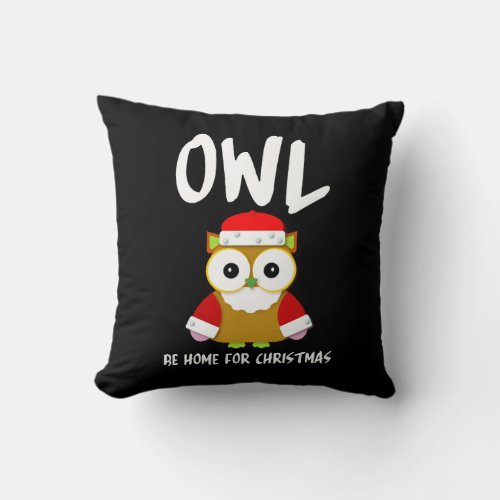 Red and White Santa Owl Christmas Kawaii Cartoon Throw Pillow