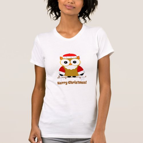 Red and White Santa Owl Christmas T_Shirt