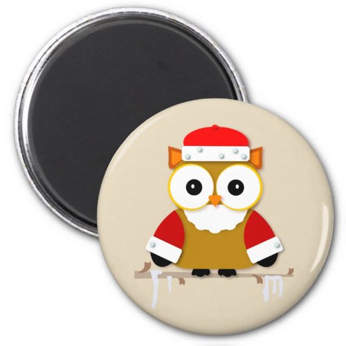 Red and White Santa Owl  Kawaii Cartoon Magnet