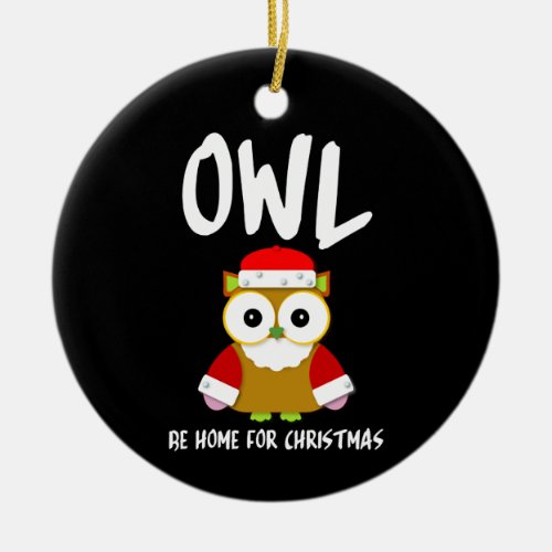 Red and White Santa Owl Kawaii Christmas Ceramic Ornament