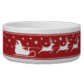 Red And White Santa Sleigh And Stars Christmas Pet Bowl (Left)