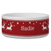 Red And White Santa Sleigh And Stars Christmas Pet Bowl (Front)
