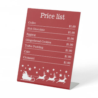 Red And White Santa Sleigh Christmas Price List  Pedestal Sign