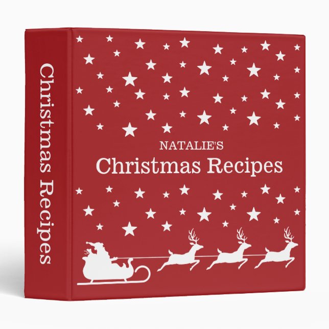 Red And White Santa Sleigh Christmas Recipes 3 Ring Binder (Front/Spine)