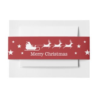 Red And White Santa Sleigh Merry Christmas Invitation Belly Band