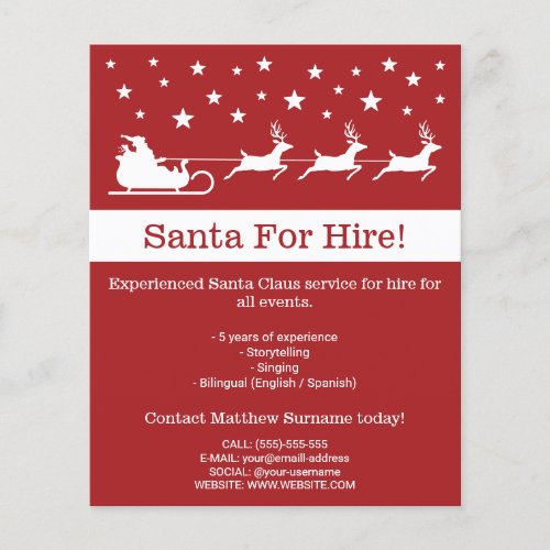 Red And White Santa Sleigh _ Santa For Hire Flyer