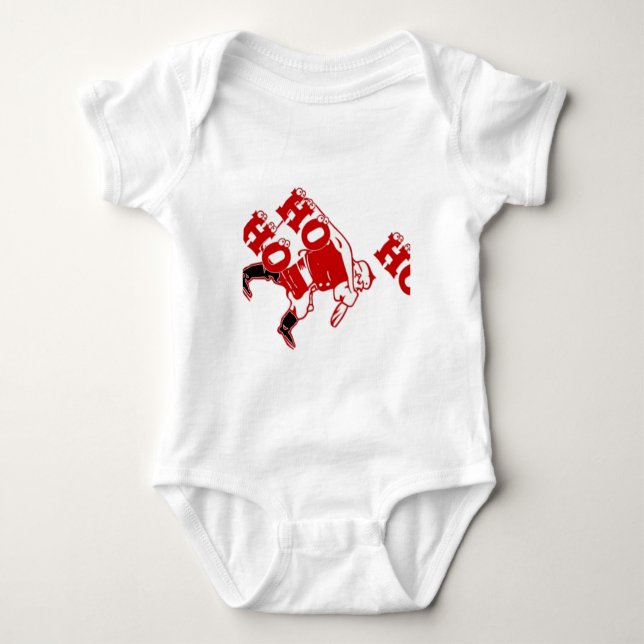 Red and White Santa Walking Ho Ho Ho Art Print Baby Bodysuit (Front)