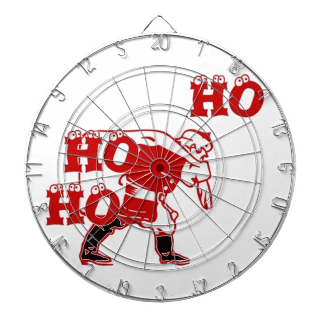 Red and White Santa Walking Ho Ho Ho Art Print Dartboard With Darts (Front)