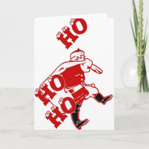 Red and White Santa Walking Ho Ho Ho Art Print Holiday Card
