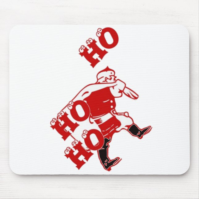 Red and White Santa Walking Ho Ho Ho Art Print Mouse Pad (Front)