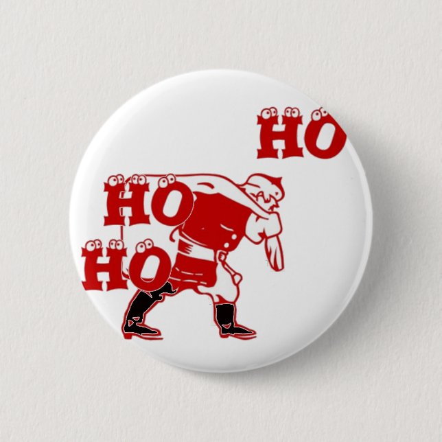 Red and White Santa Walking Ho Ho Ho Art Print Pinback Button (Front)