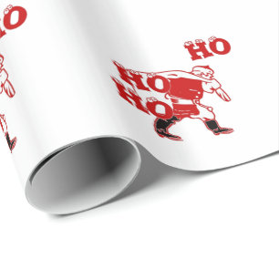 Red and White Santa Walking Ho Ho Ho Art Print Wrapping Paper