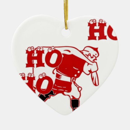 Red and White Santa Walking HoHoHo with gifts Ceramic Ornament