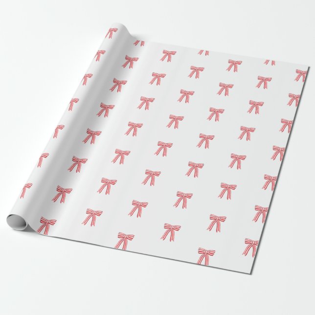 Red and White Satin Bows Red Candy Cane Stripe Bow Wrapping Paper (Unrolled)