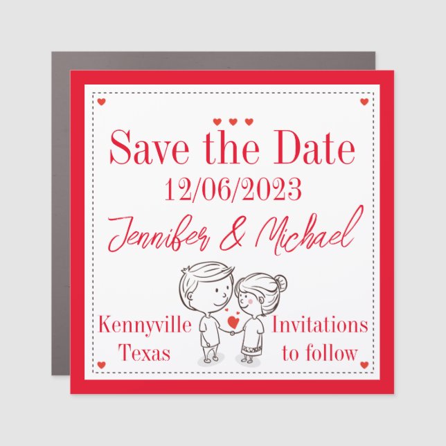 Red and White Save the Date Magnet (Front)
