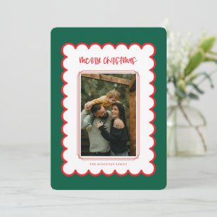 Red and White Scallop Frame Christmas Card