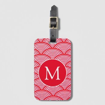 Red And White Scallop Pattern Monogram Luggage Tag by MissMatching at Zazzle