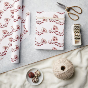 Red and White Scandinavian Floral Wrapping Paper