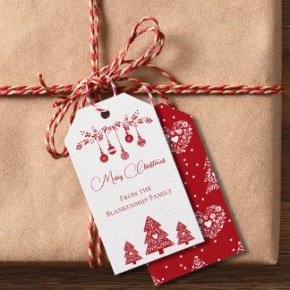 Red and White Scandinavian Folk Art Christmas Gift Tags