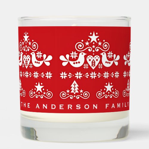 Red and White Scandinavian Folk Art Christmas Scented Candle
