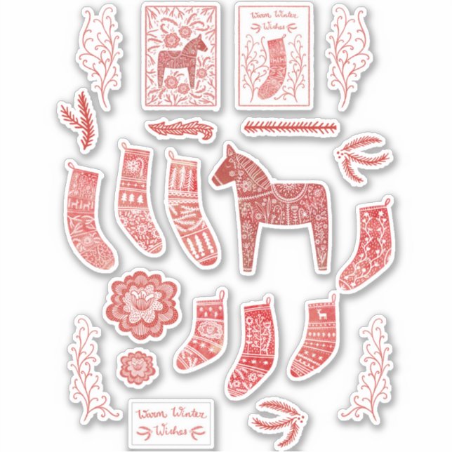 Red and White Scandinavian Winter Holidays Sticker (Front)