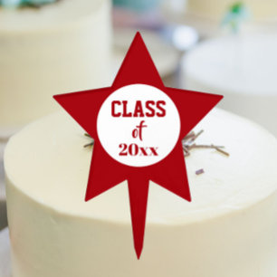 Red and White School Colors and Class Year Cake Topper