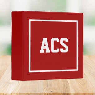 Red and White School Colors and Letters 3 Ring Binder